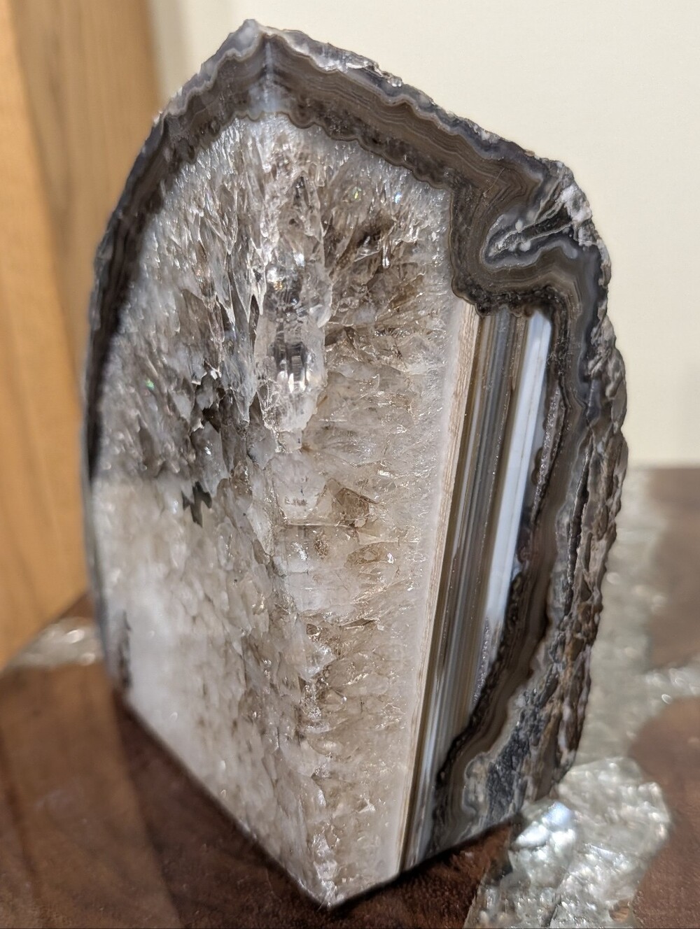 Agate Geode Sections Set of 3 Naturally Colored Black, Gold, Silver & Iridescent - Picture 9 of 14